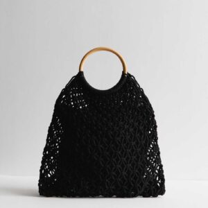 Black Crochet Circle Handle Bag