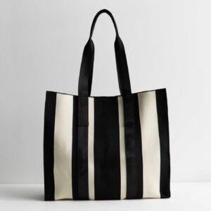 Black Knit Stripe Tote Bag