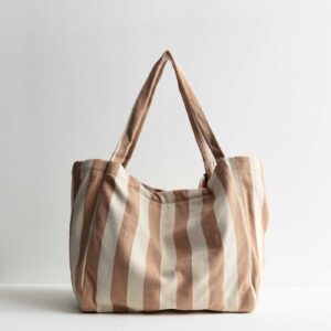 Brown Stripe Slouch Tote Bag