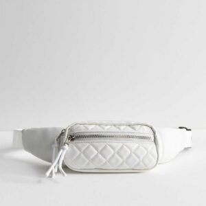 White Leather-Look Quilted Bumbag